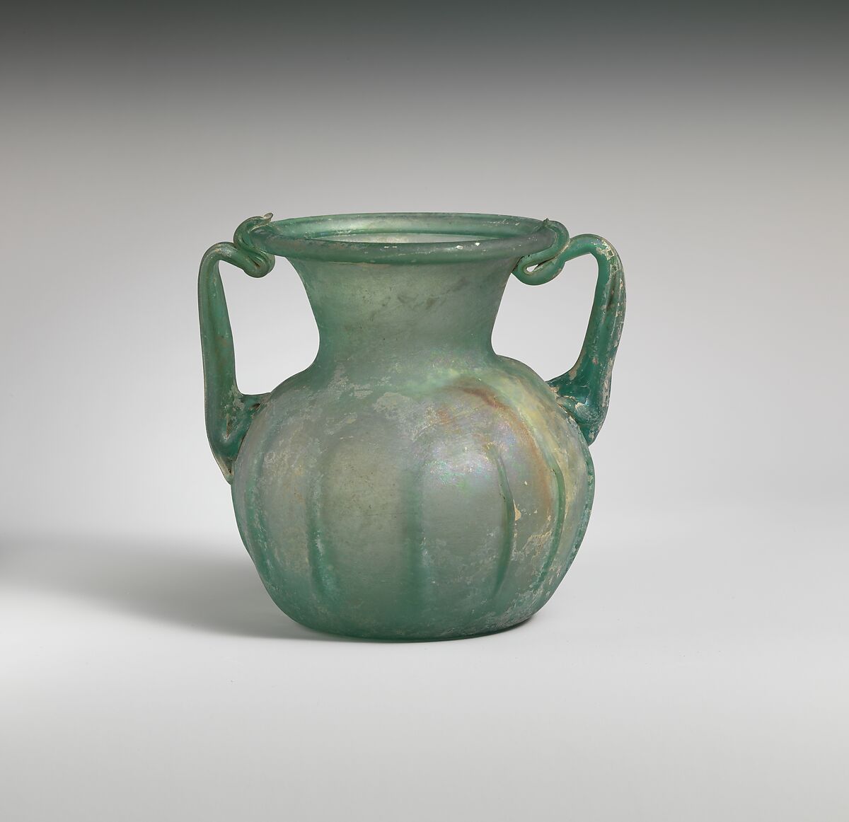 Glass jar with two handles, Glass, Roman 