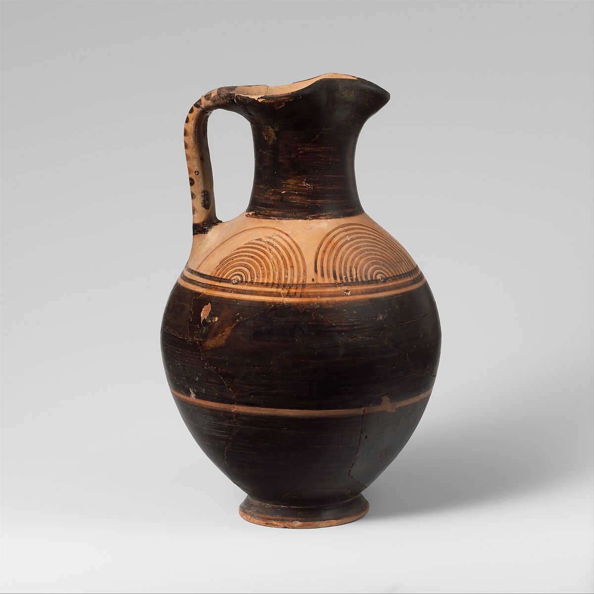 Terracotta oinochoe (jug), Terracotta, Greek, Attic 