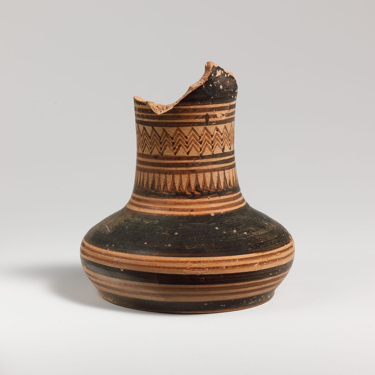 Terracotta oinochoe (jug), Terracotta, Greek, Attic 