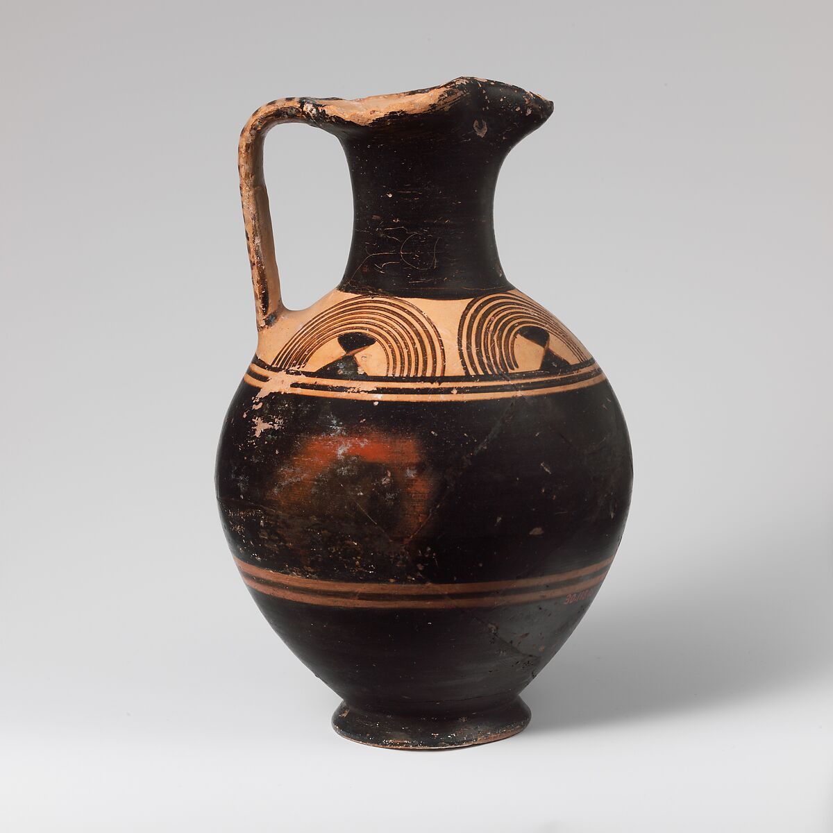 Terracotta oinochoe (jug), Terracotta, Greek, Attic 