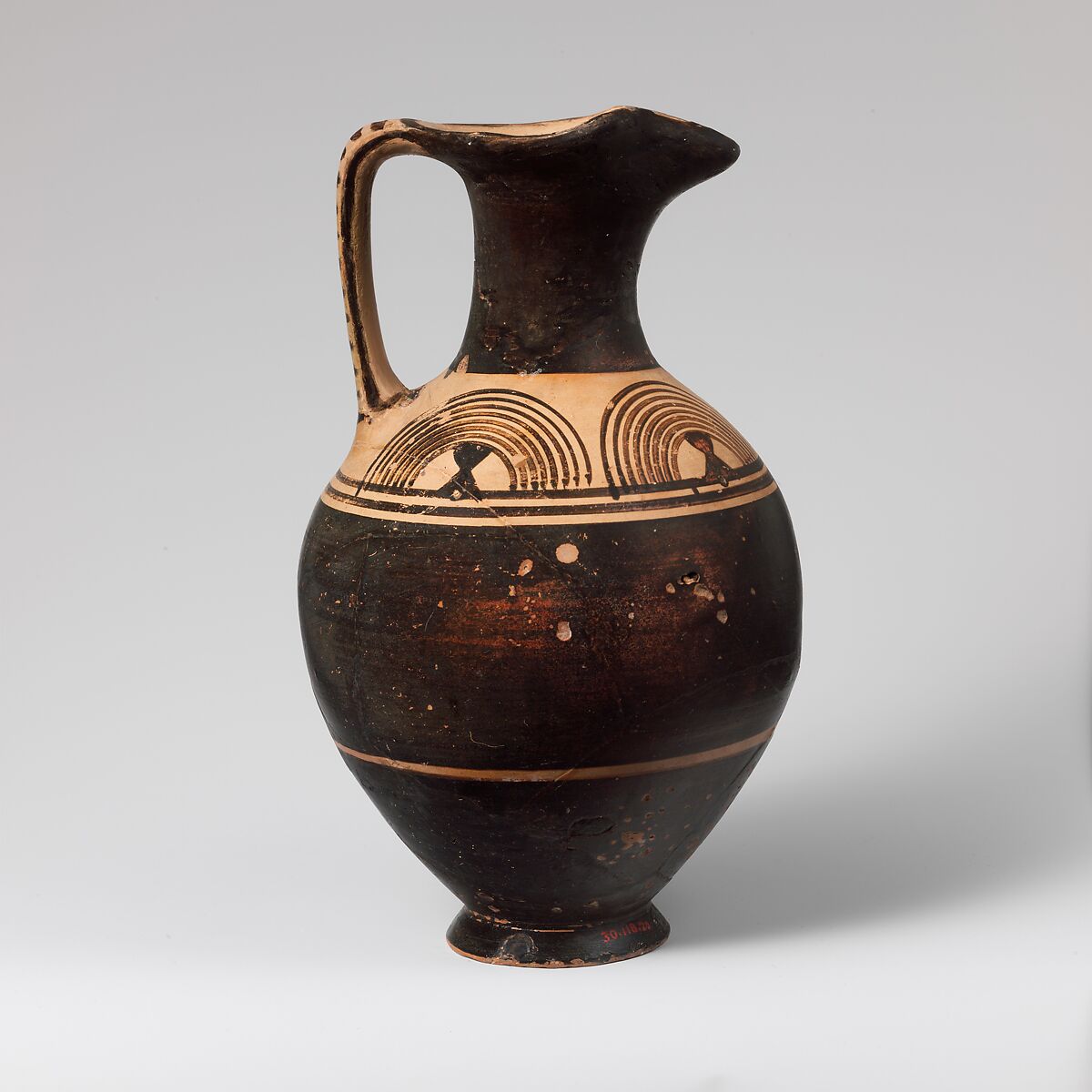 Terracotta oinochoe (jug), Terracotta, Greek, Attic 