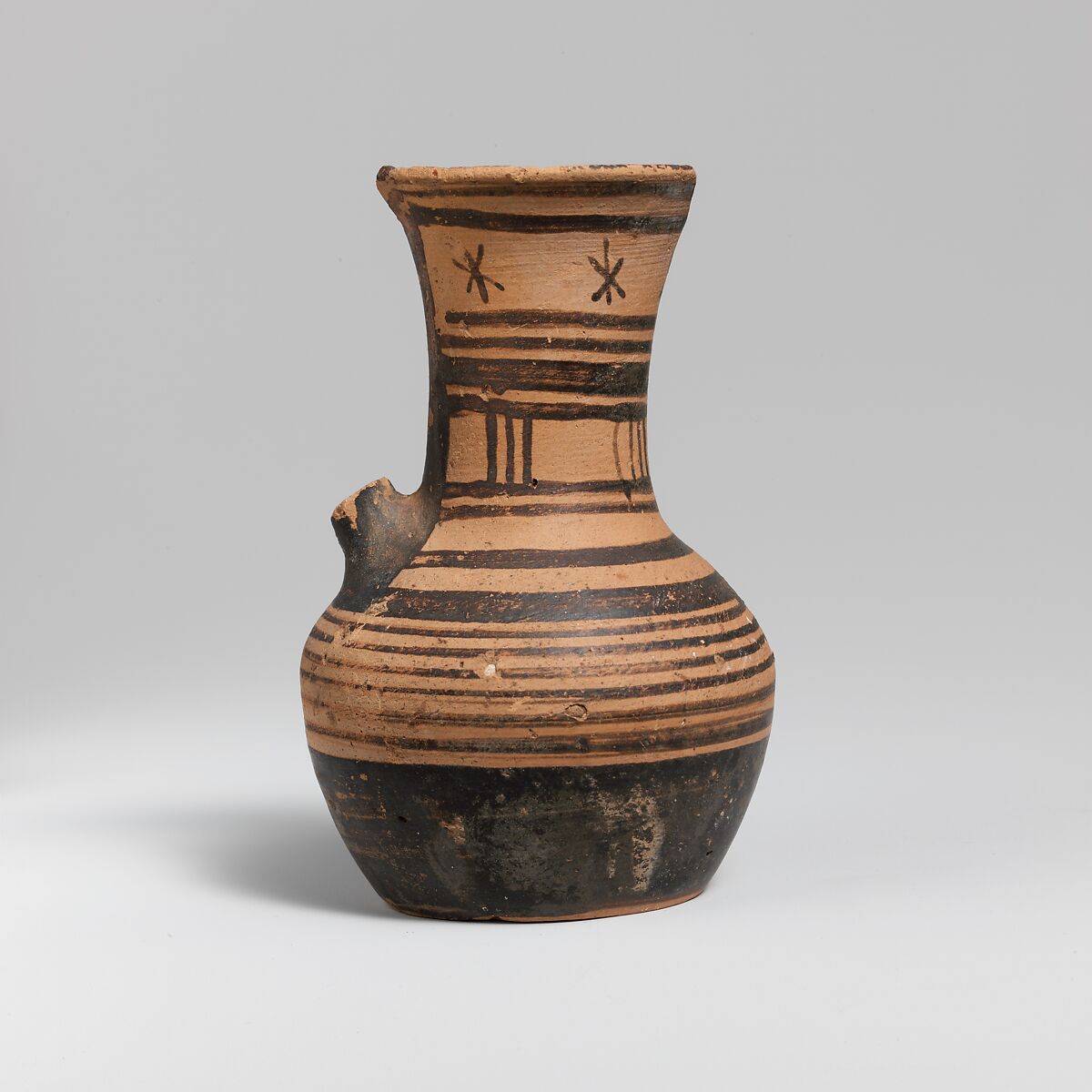 Terracotta oinochoe (jug), Terracotta, Greek, Attic 