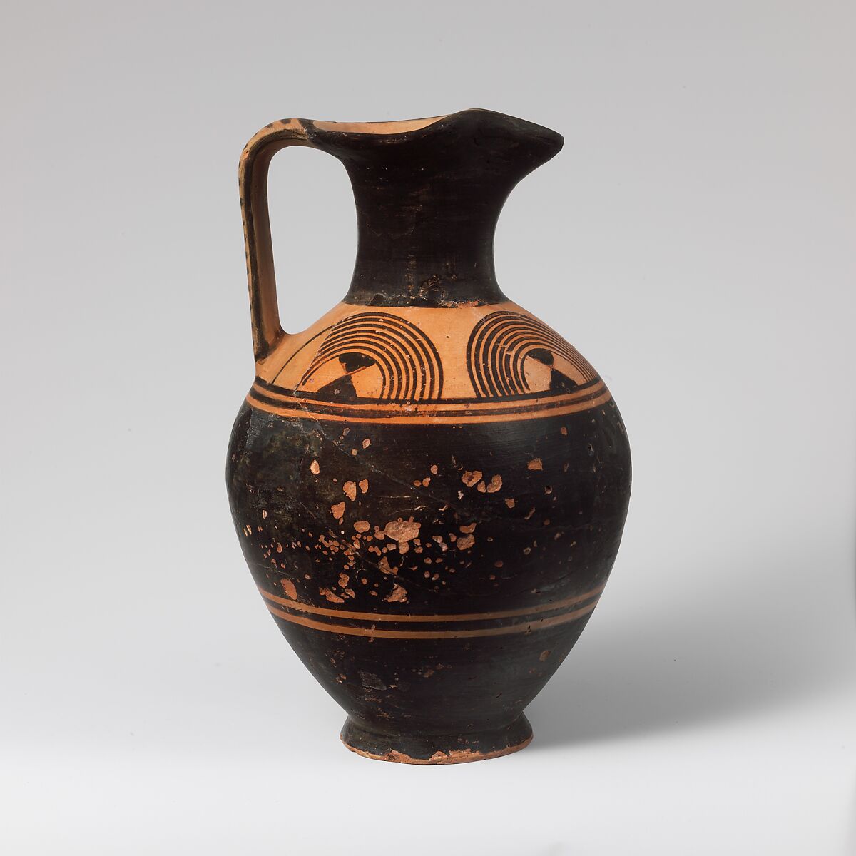 Terracotta oinochoe (jug), Terracotta, Greek, Attic 