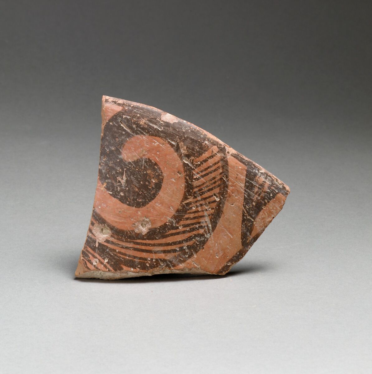 Terracotta rim fragment with spiral design, Terracotta, Dimini culture 