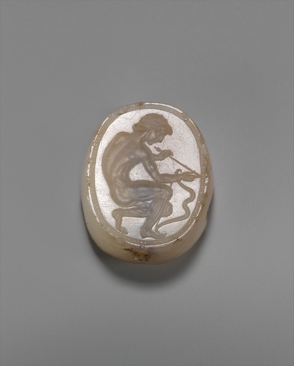 Chalcedony scaraboid, Attributed to Epimenes, Chalcedony, Greek 