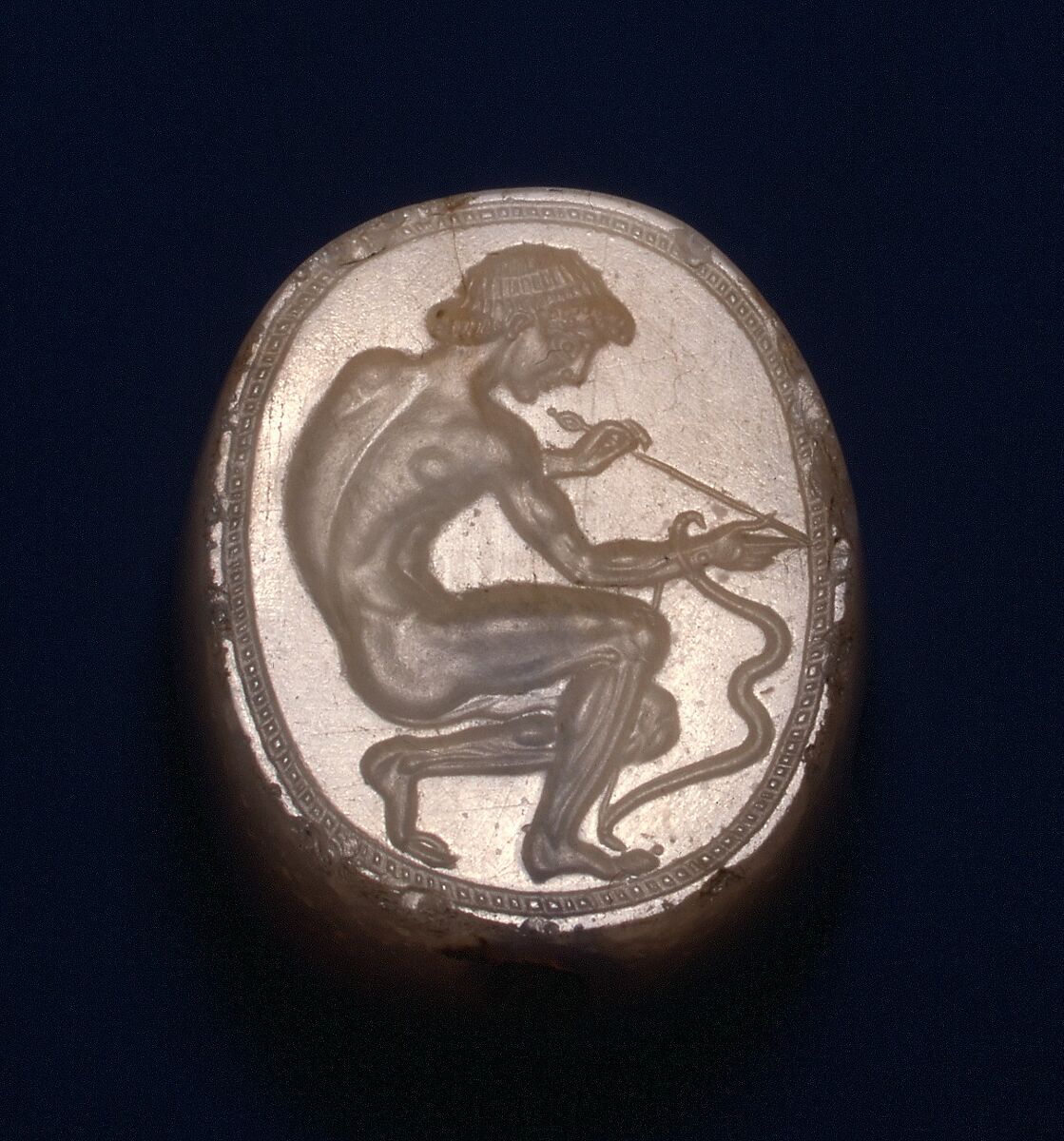 Chalcedony scaraboid, Attributed to Epimenes, Chalcedony, Greek