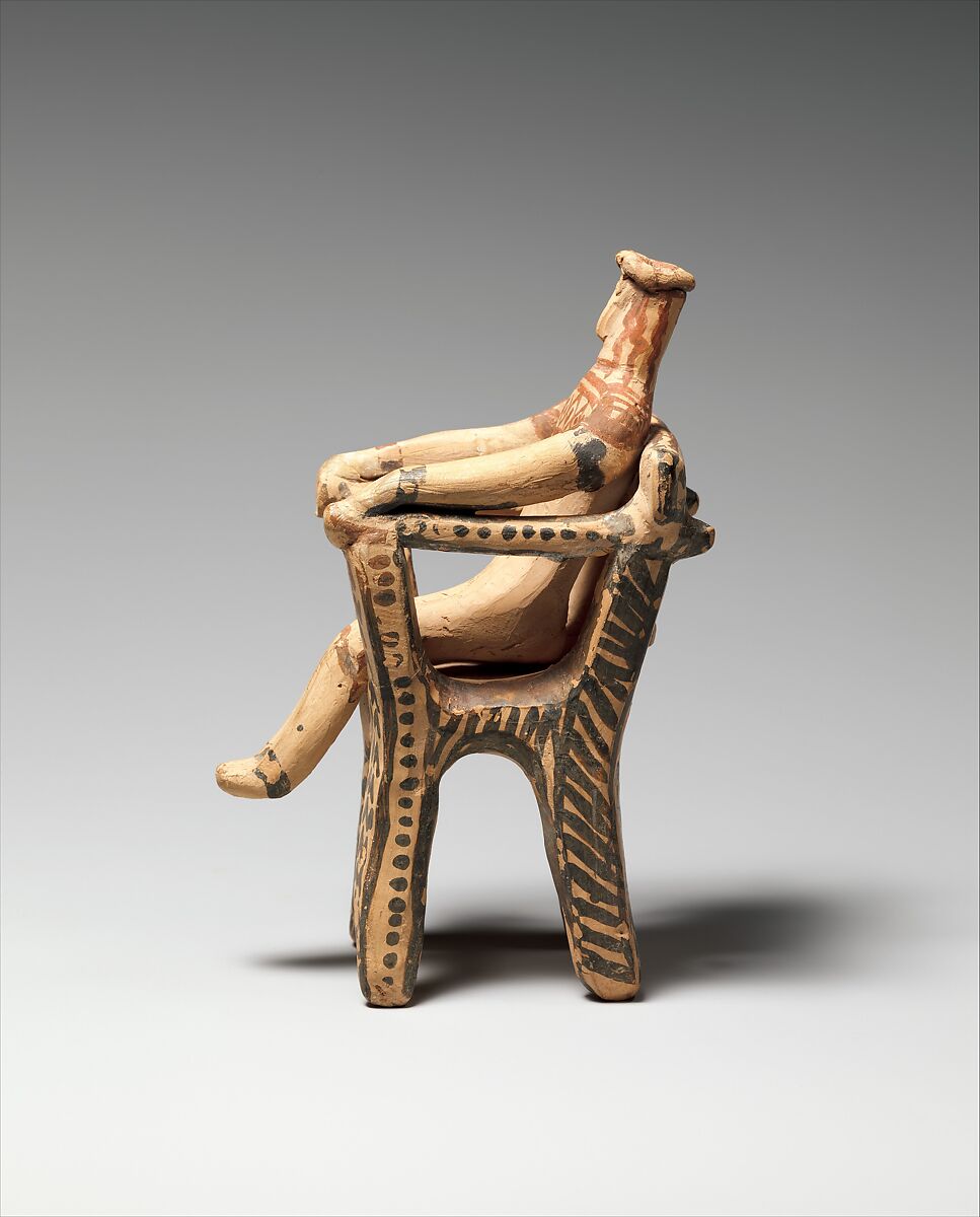 Terracotta figure in an armchair, Terracotta, Greek, Attic