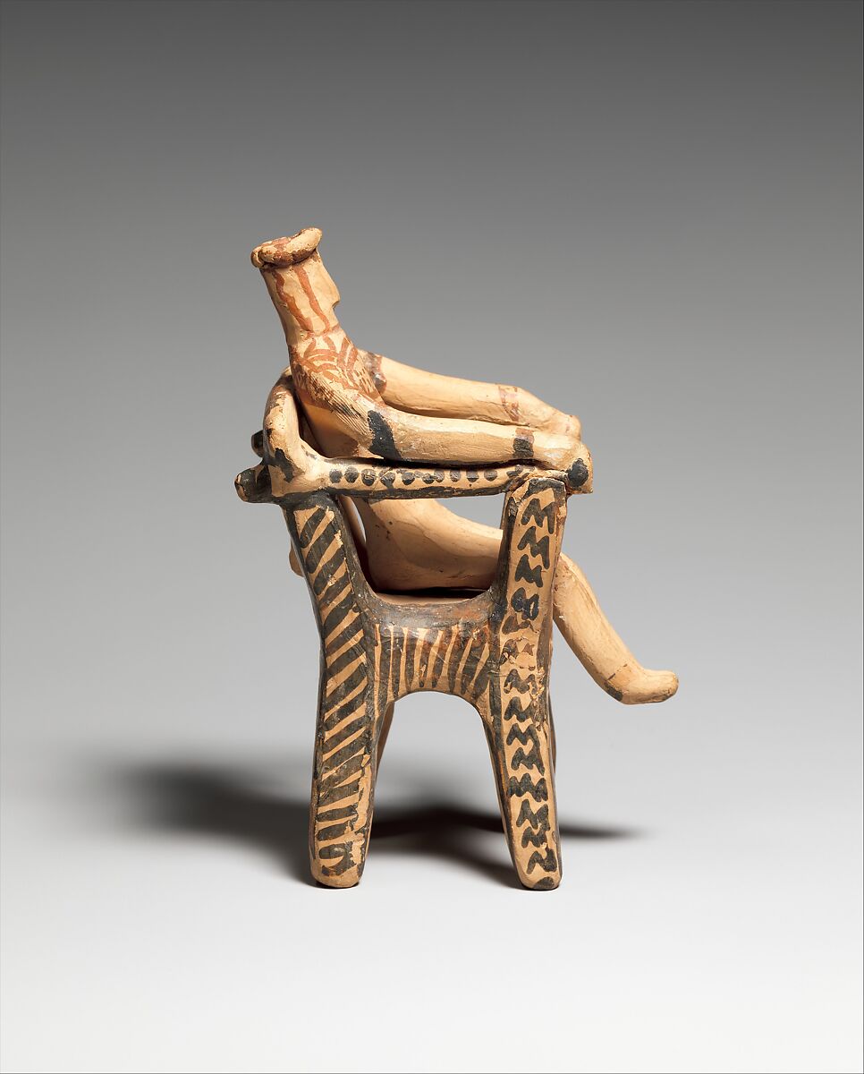 Terracotta figure in an armchair, Terracotta, Greek, Attic