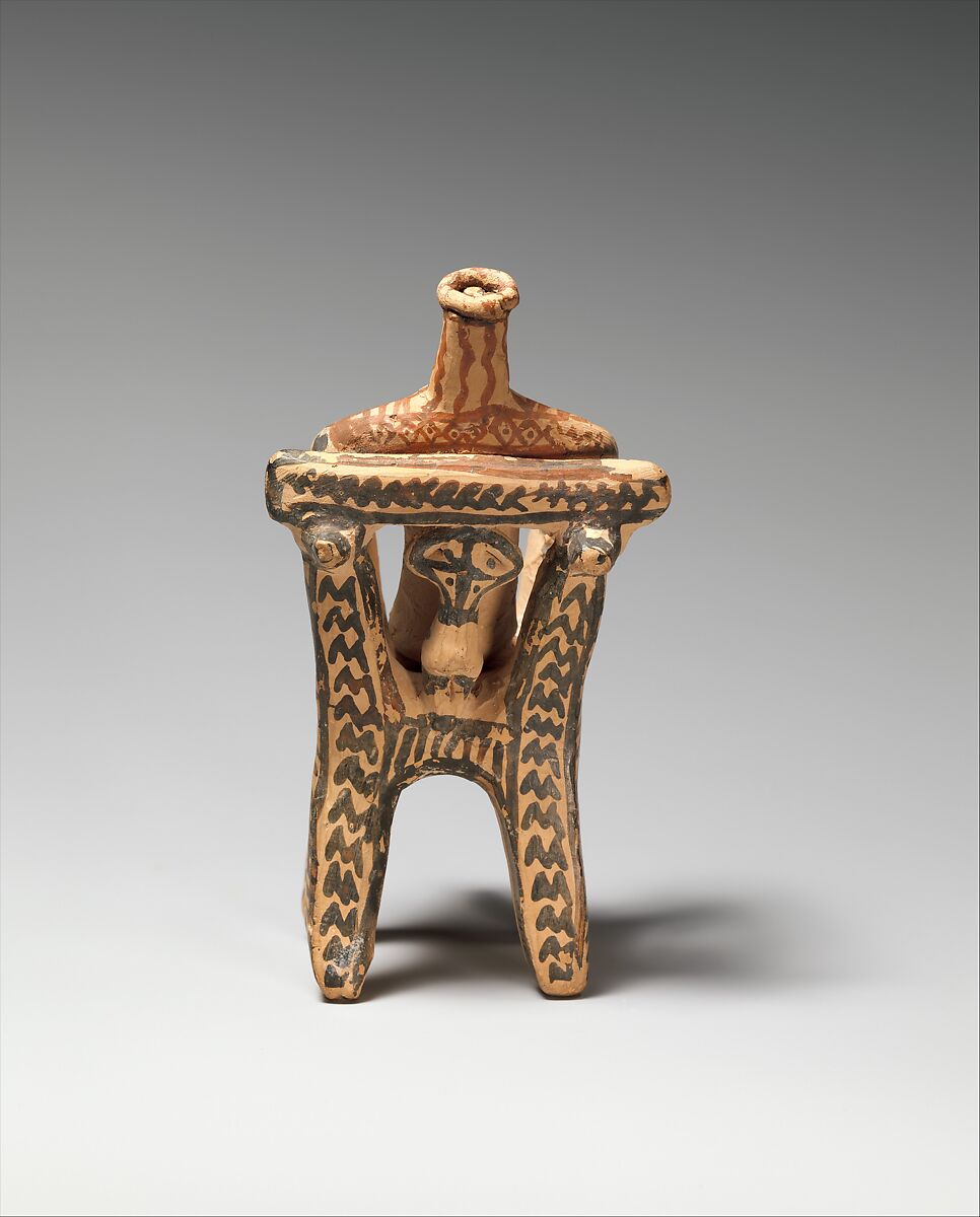 Terracotta figure in an armchair, Terracotta, Greek, Attic