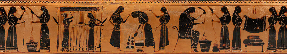 Terracotta lekythos (oil flask), Attributed to the Amasis Painter, Terracotta, Greek, Attic