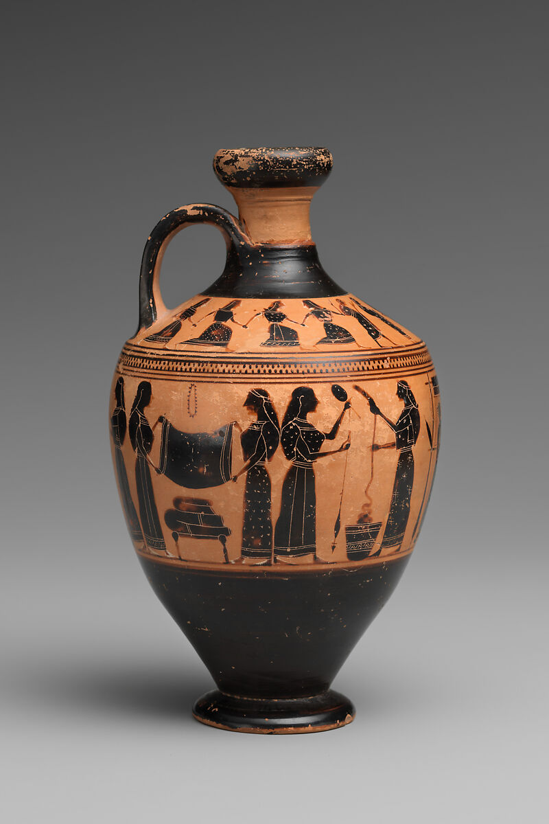 Terracotta lekythos (oil flask), Amasis Painter, Terracotta, Greek, Attic