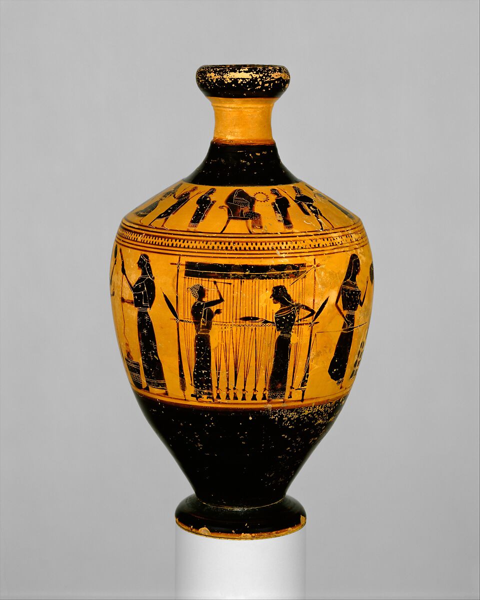 Terracotta lekythos (oil flask), Amasis Painter, Terracotta, Greek, Attic