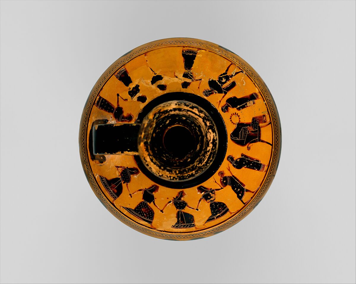 Terracotta lekythos (oil flask), Attributed to the Amasis Painter, Terracotta, Greek, Attic