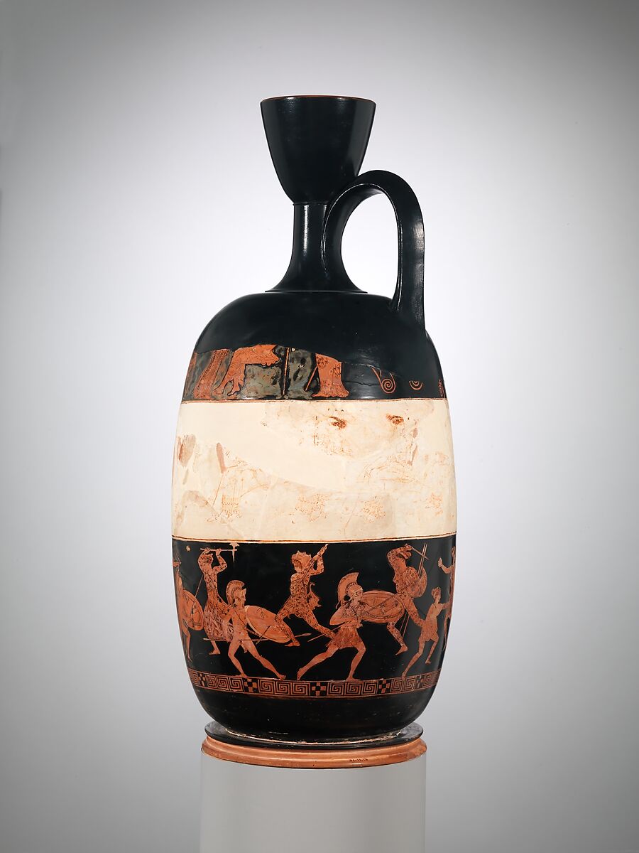 Terracotta lekythos (oil flask), Attributed to the Eretria Painter, Terracotta, Greek, Attic
