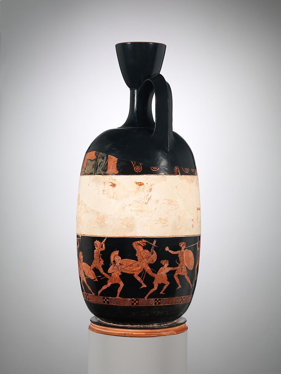 Terracotta lekythos (oil flask), Attributed to the Eretria Painter, Terracotta, Greek, Attic