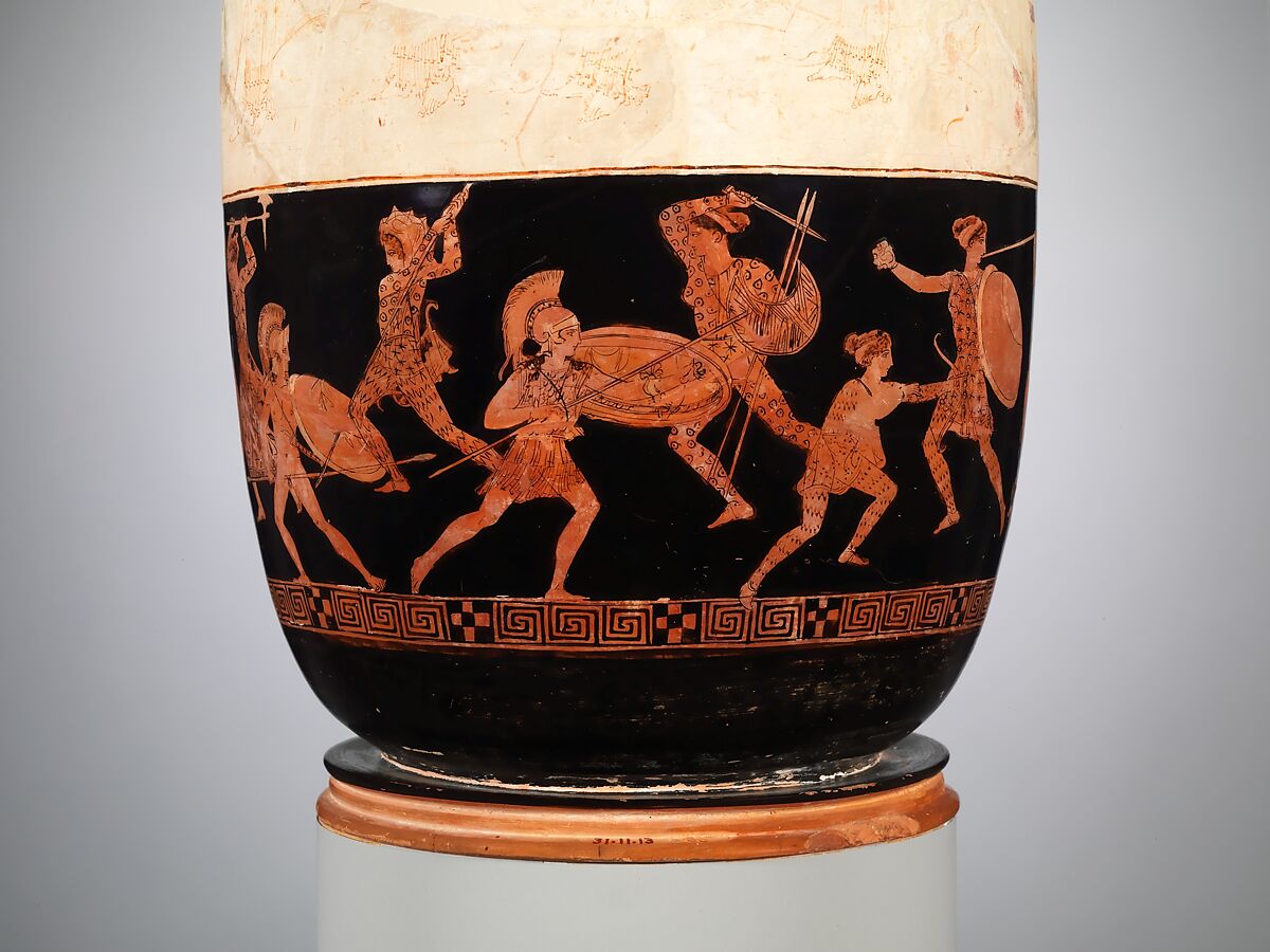 Terracotta lekythos (oil flask), Attributed to the Eretria Painter, Terracotta, Greek, Attic