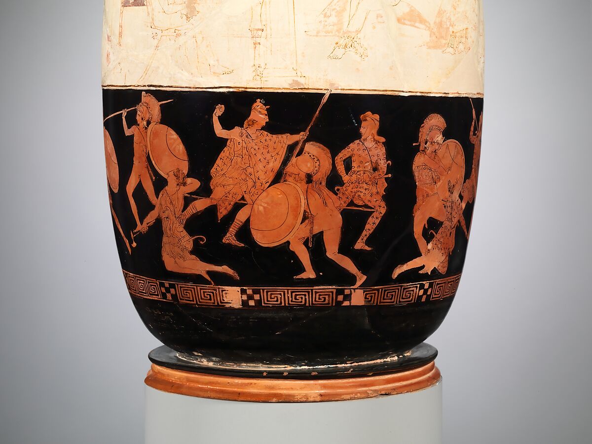 Terracotta lekythos (oil flask), Attributed to the Eretria Painter, Terracotta, Greek, Attic