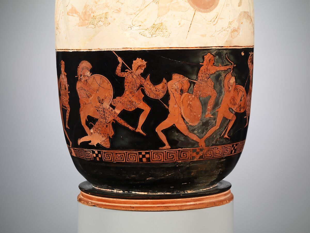 Terracotta lekythos (oil flask), Attributed to the Eretria Painter, Terracotta, Greek, Attic