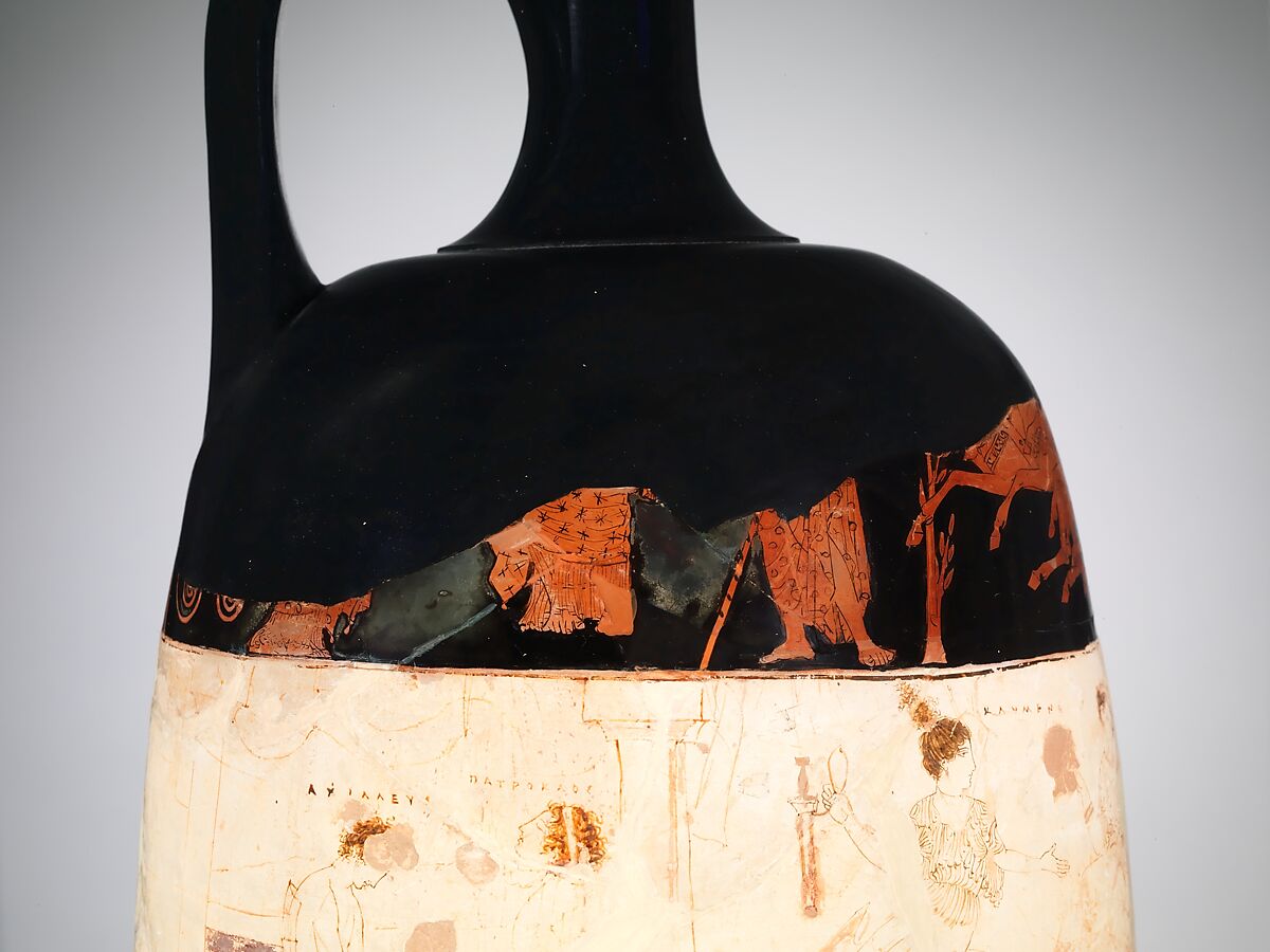 Terracotta lekythos (oil flask), Attributed to the Eretria Painter, Terracotta, Greek, Attic