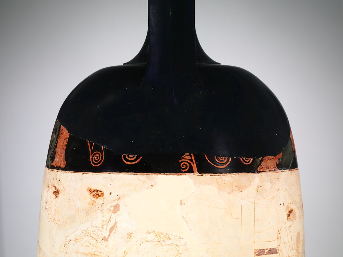 Terracotta lekythos (oil flask), Attributed to the Eretria Painter, Terracotta, Greek, Attic