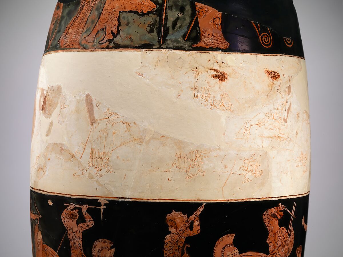 Terracotta lekythos (oil flask), Attributed to the Eretria Painter, Terracotta, Greek, Attic