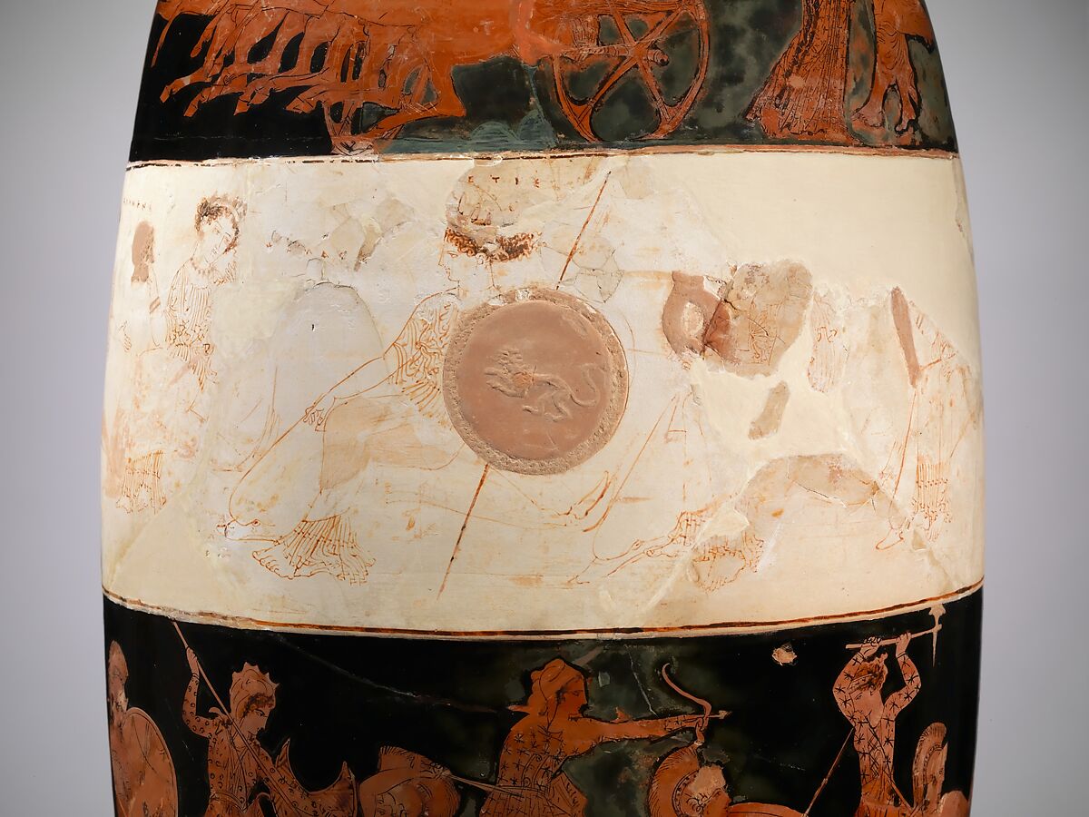 Terracotta lekythos (oil flask), Attributed to the Eretria Painter, Terracotta, Greek, Attic