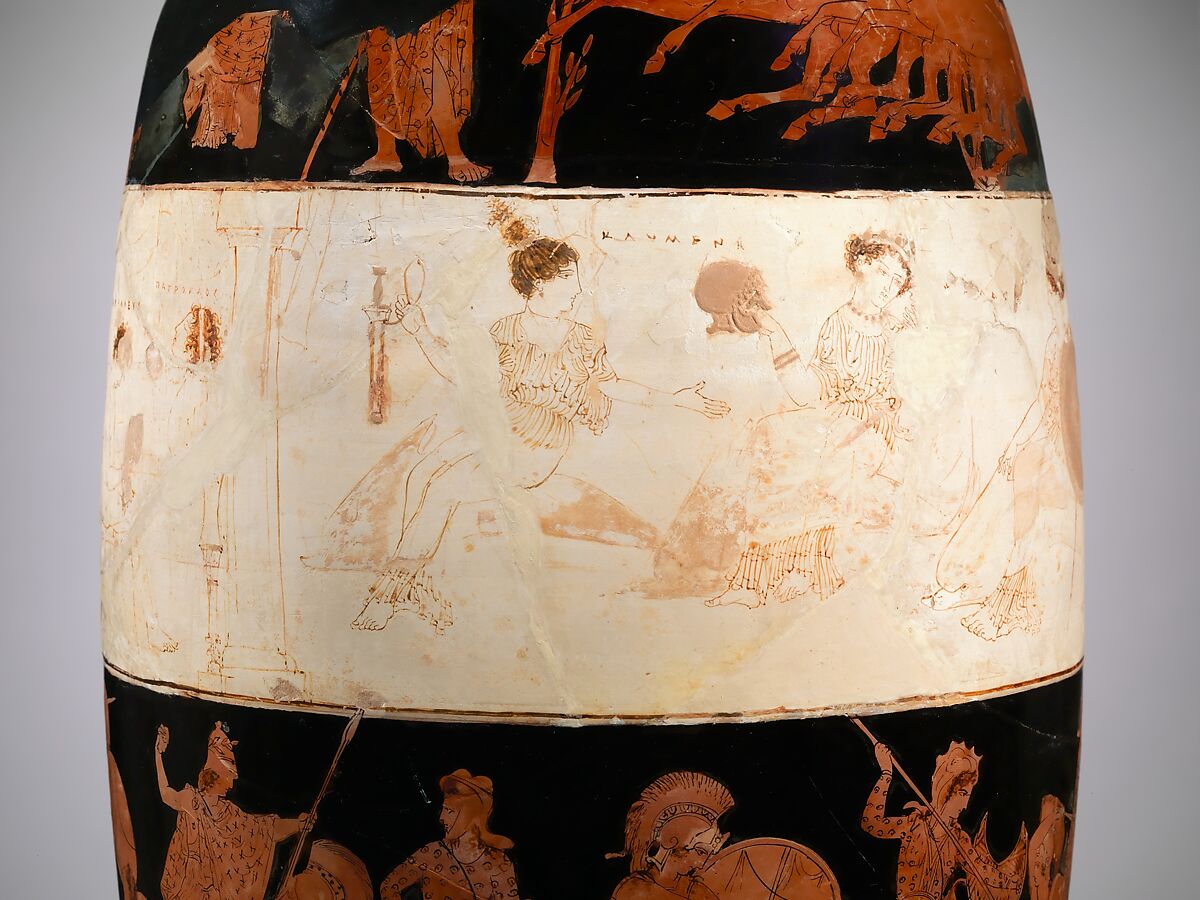 Terracotta lekythos (oil flask), Attributed to the Eretria Painter, Terracotta, Greek, Attic