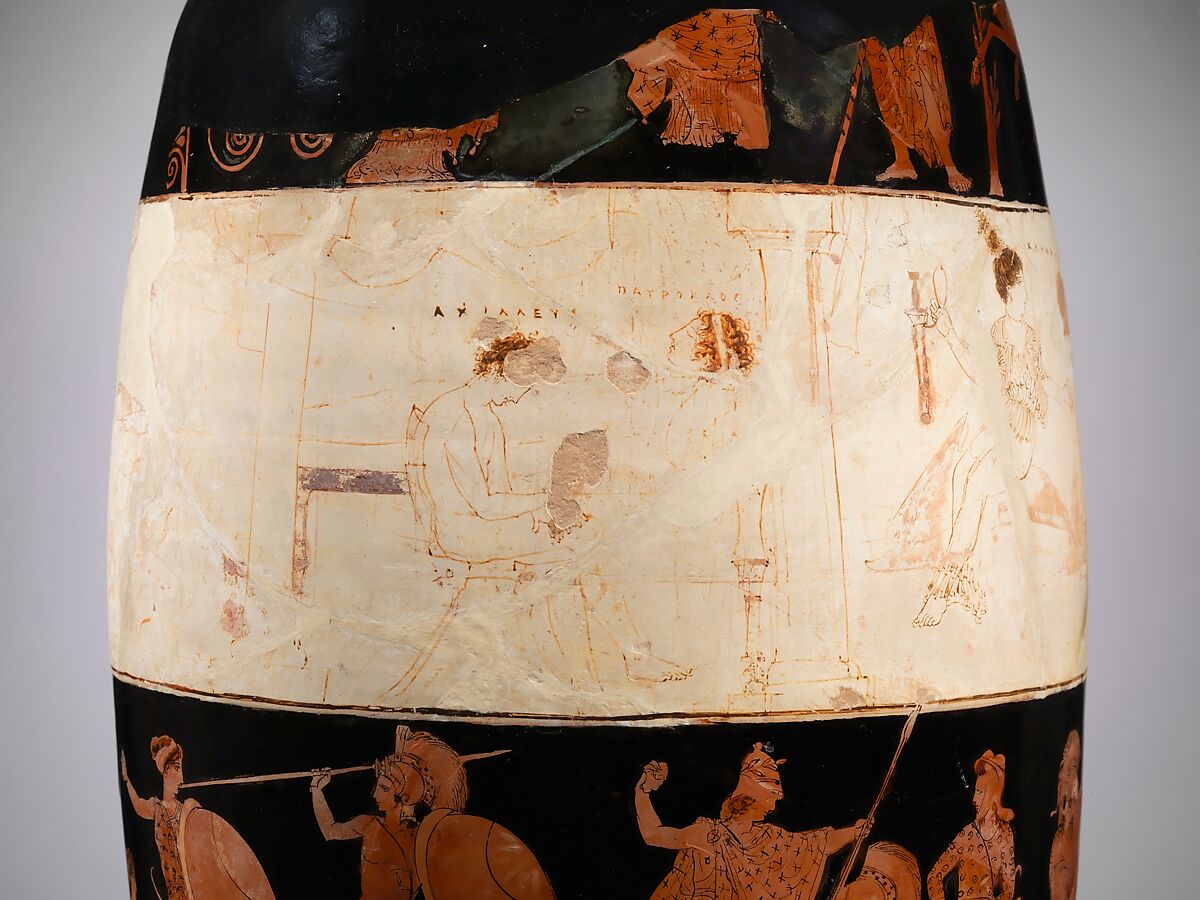 Terracotta lekythos (oil flask), Attributed to the Eretria Painter, Terracotta, Greek, Attic