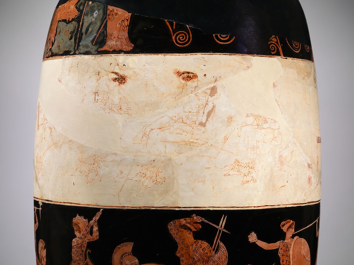 Terracotta lekythos (oil flask), Attributed to the Eretria Painter, Terracotta, Greek, Attic