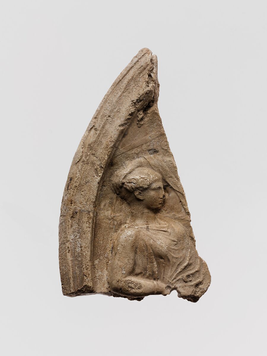 Plaster relief fragment with a male figure on a throne, Plaster, Roman 