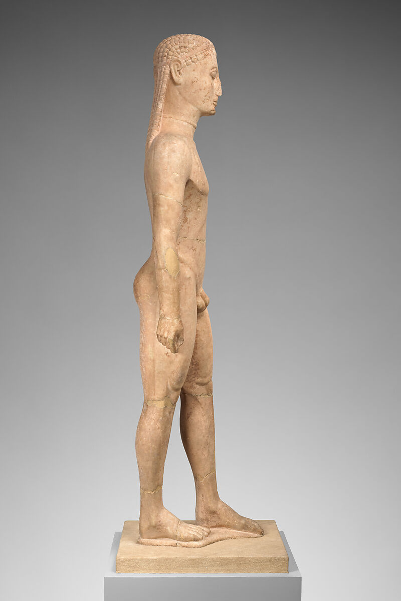 Marble statue of a kouros (youth), Marble, Naxian, Greek, Attic