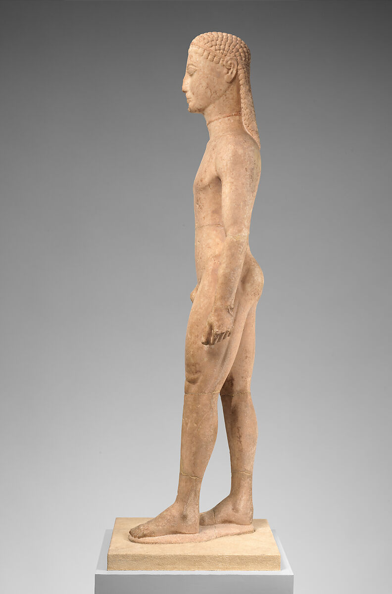 Marble statue of a kouros (youth), Marble, Naxian, Greek, Attic