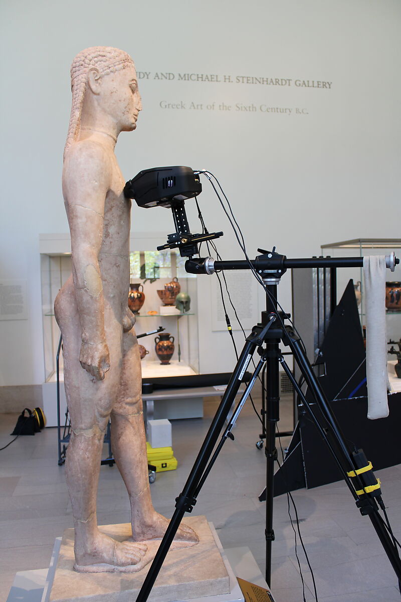 Marble statue of a kouros (youth), Marble, Naxian, Greek, Attic