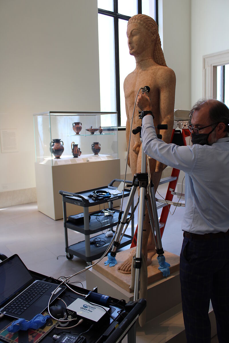 Marble statue of a kouros (youth), Marble, Naxian, Greek, Attic