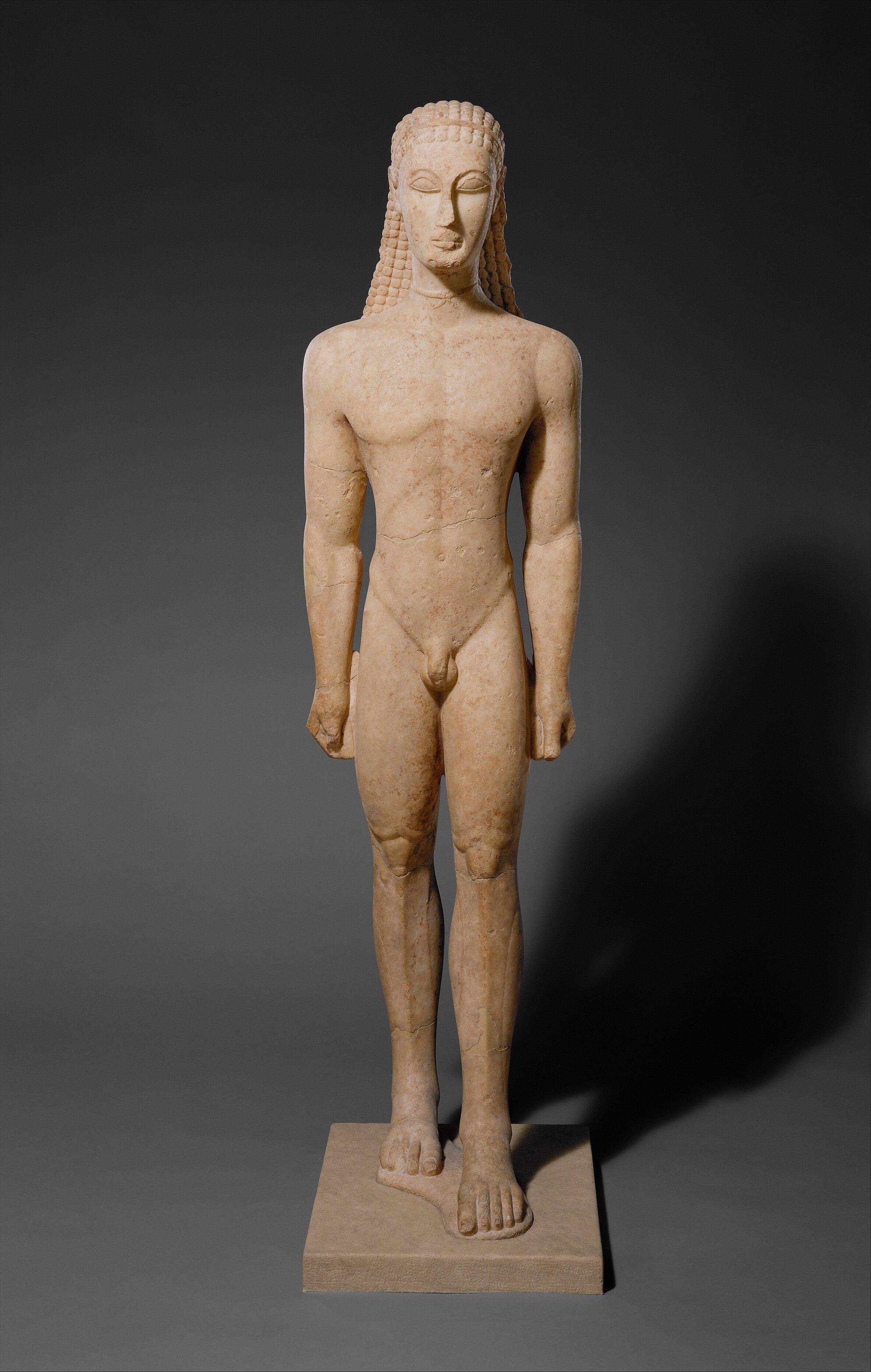 Marble statue of a kouros (youth) - Greek, Attic - Archaic - The