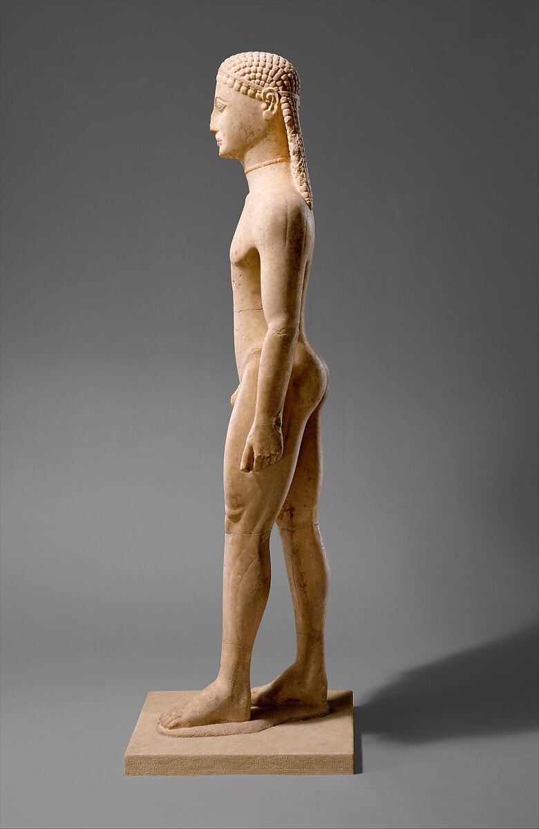 Marble statue of a kouros (youth), Marble, Naxian, Greek, Attic
