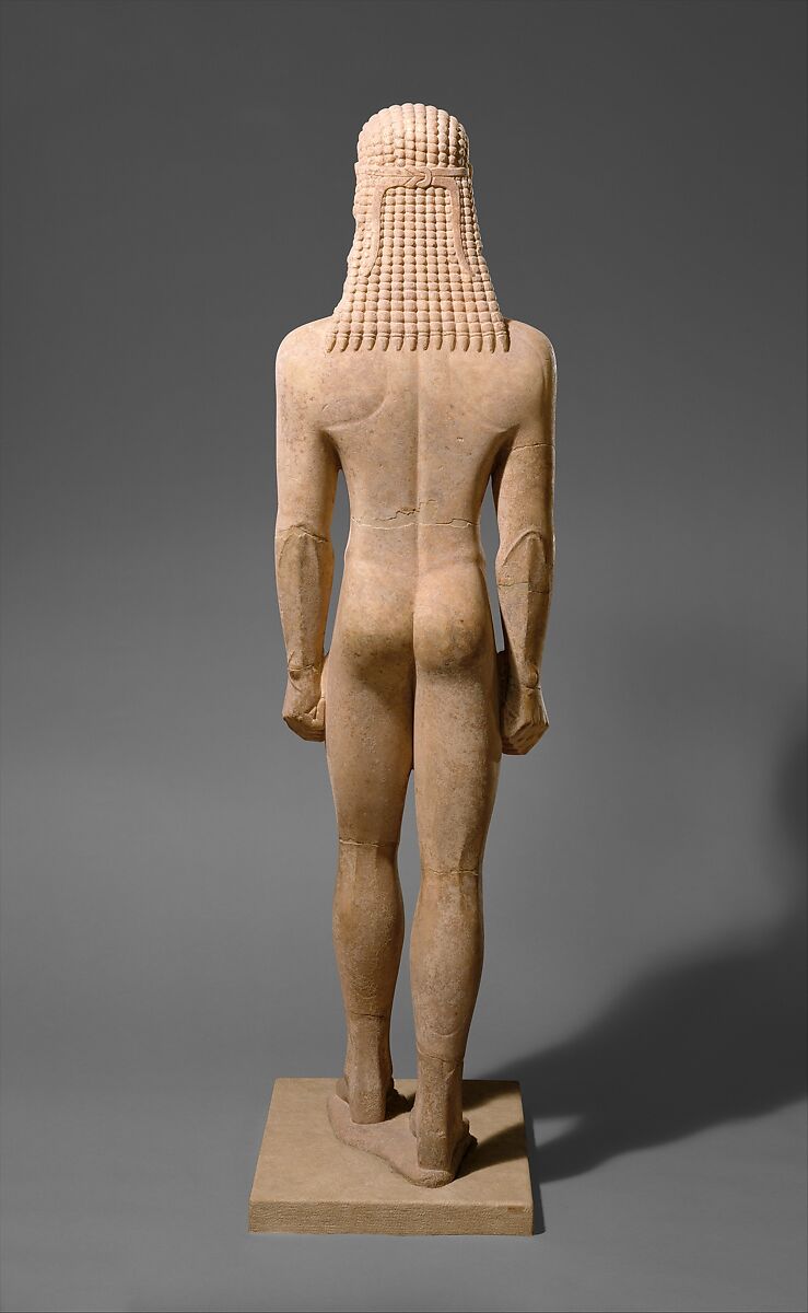 Marble statue of a kouros (youth), Marble, Naxian, Greek, Attic