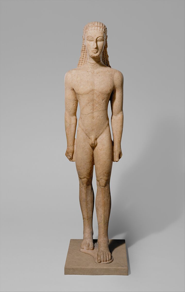 Marble statue of a kouros (youth), Marble, Naxian, Greek, Attic