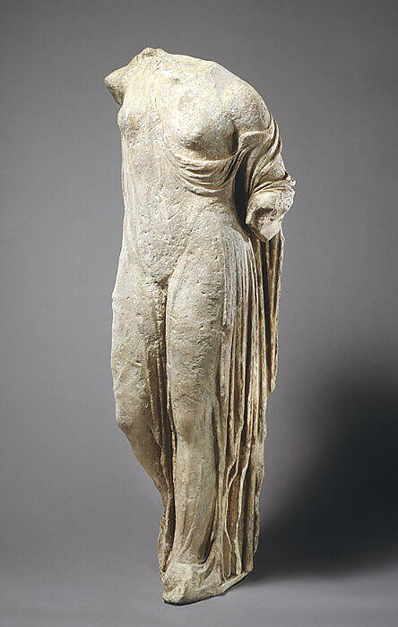 Marble statue of Aphrodite, the so-called Venus Genetrix, Adaptation of work attributed to Kallimachos, Marble, Roman