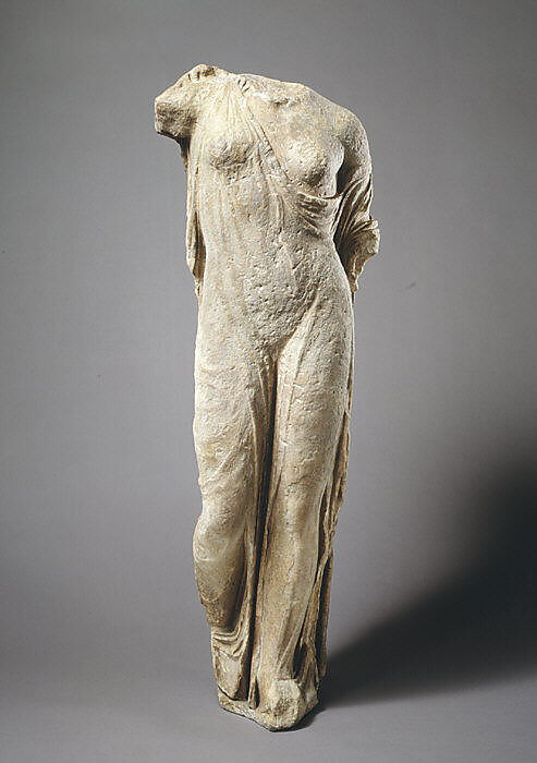 Marble statue of Aphrodite, the so-called Venus Genetrix, Adaptation of work attributed to Kallimachos, Marble, Roman