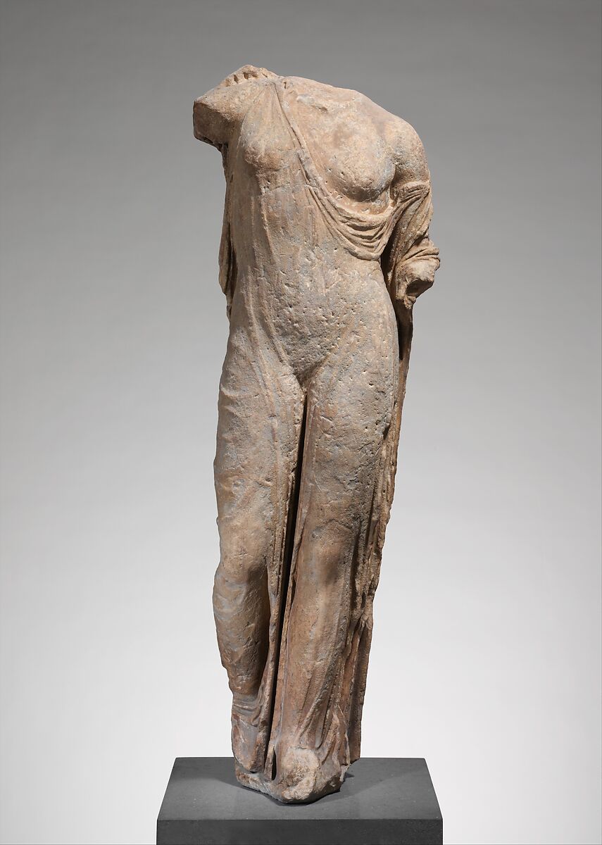 Marble statue of Aphrodite, the so-called Venus Genetrix, Adaptation of work attributed to Kallimachos, Marble, Roman 