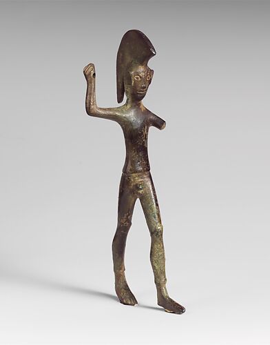 Bronze statuette of a striding warrior