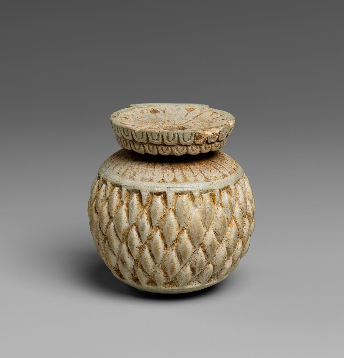 Faience aryballos (perfume vase), Faience, East Greek