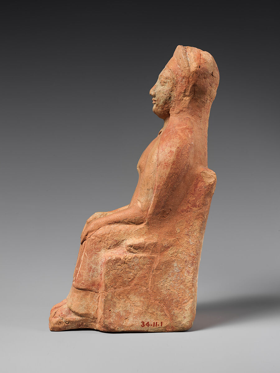 Terracotta statuette of a seated woman, Terracotta, Greek, Rhodian