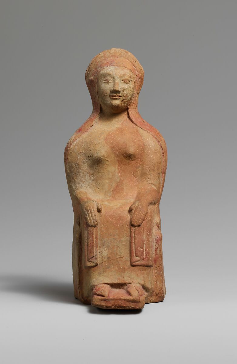 Terracotta statuette of a seated woman, Terracotta, Greek, Rhodian 