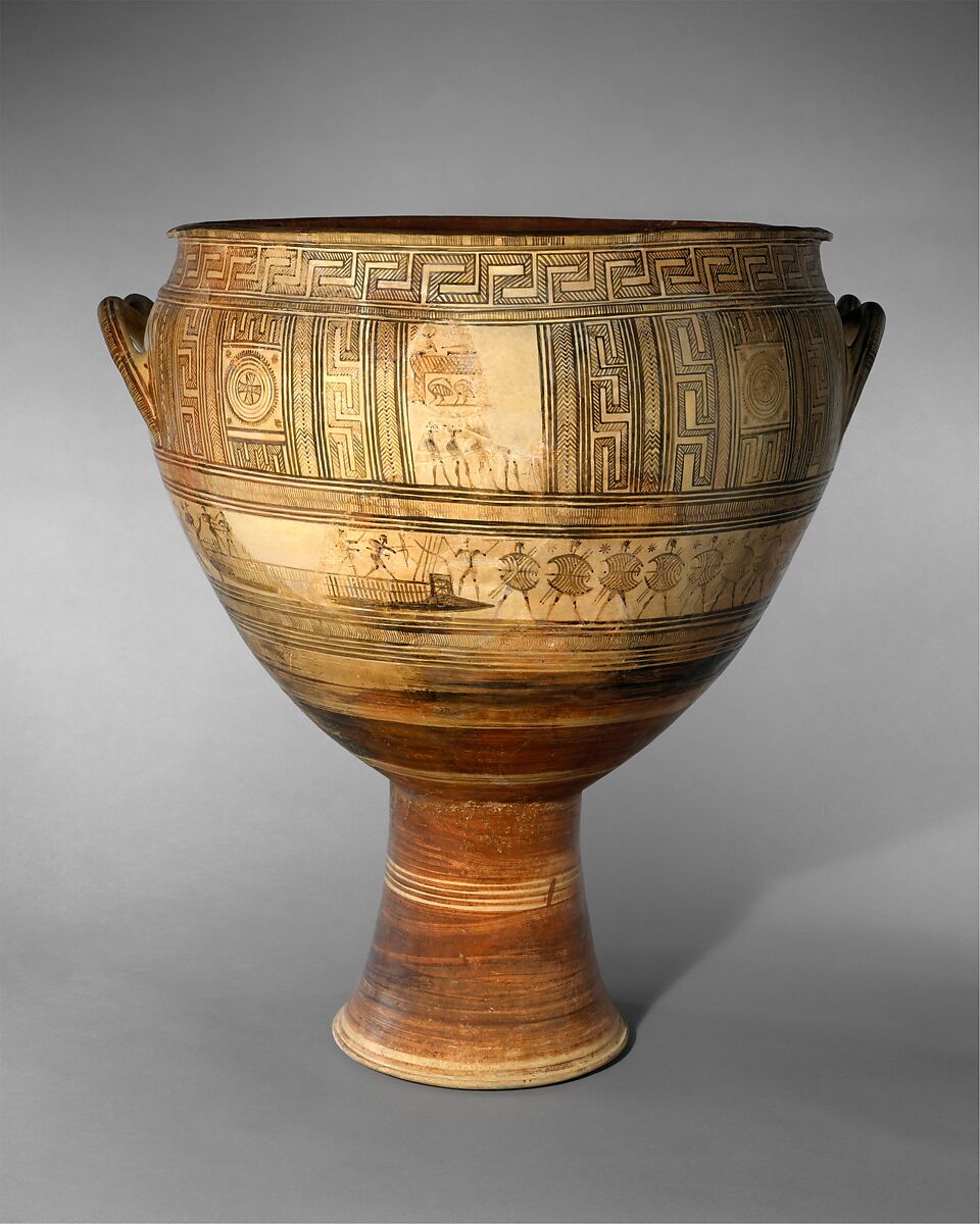 Terracotta krater, Workshop of New York MMA 34.11.2, Terracotta, Greek, Attic