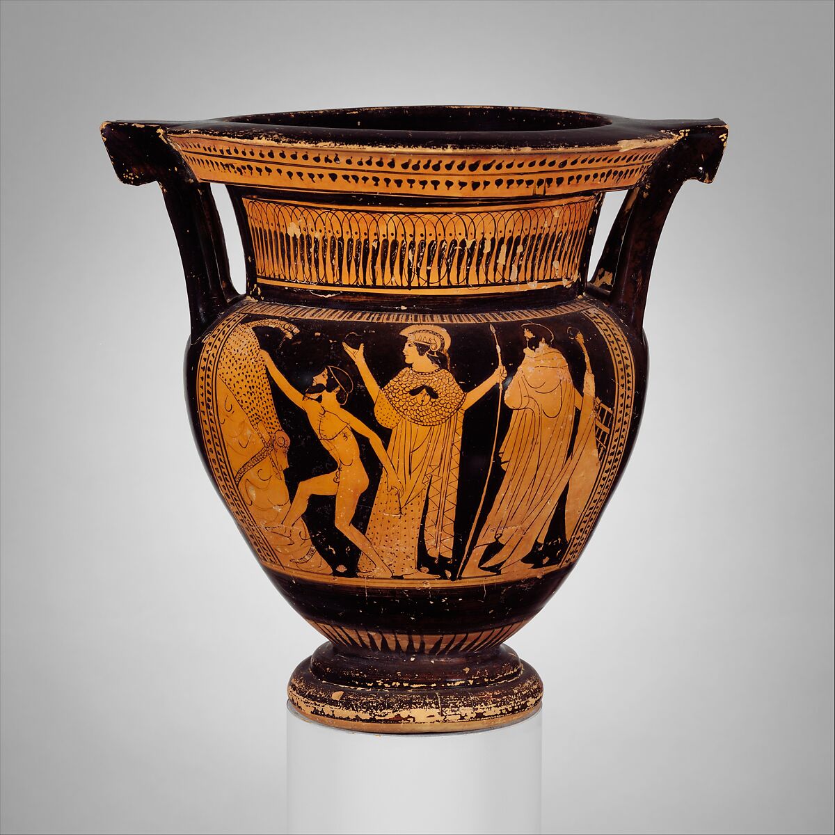 Terracotta column-krater (bowl for mixing wine and water), Attributed to the Orchard Painter, Terracotta, Greek, Attic 