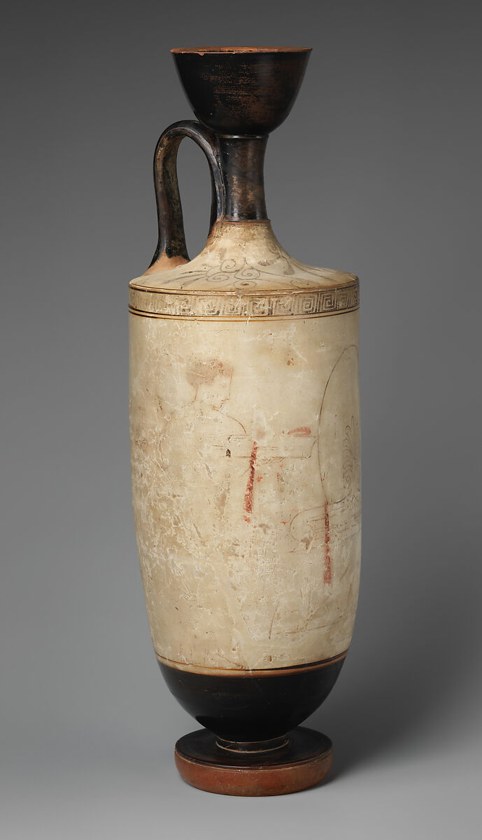 Terracotta lekythos (oil flask), Attributed to the Painter of Munich 2335, Terracotta, Greek, Attic