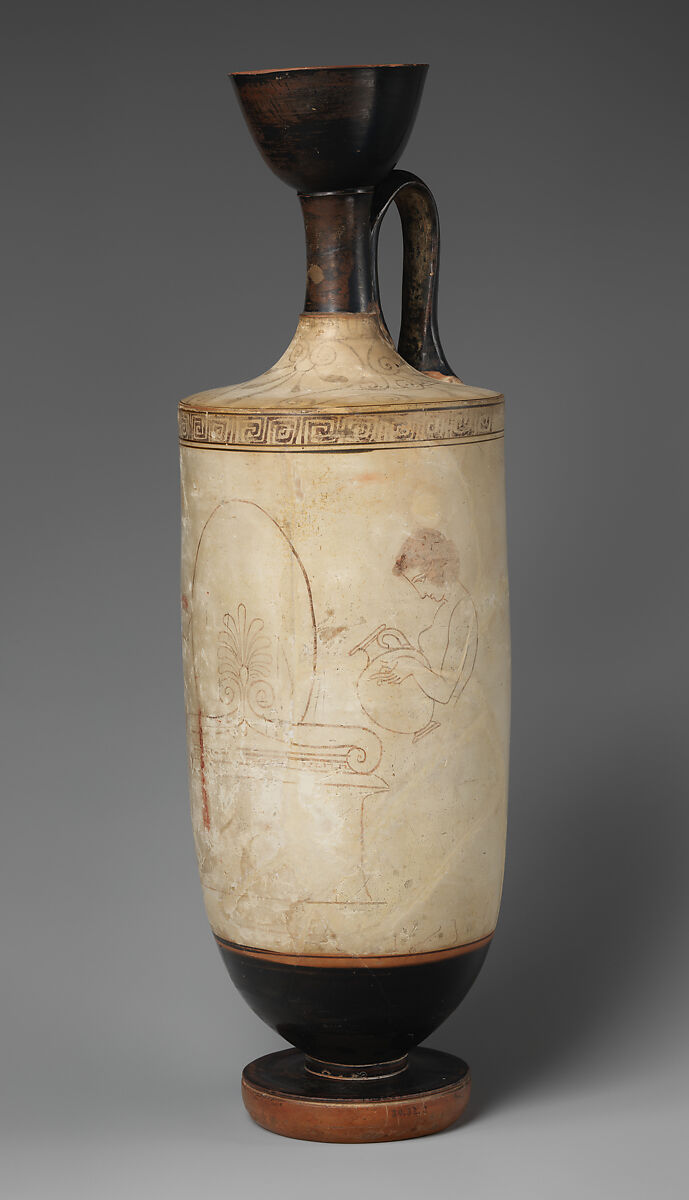 Terracotta lekythos (oil flask), Attributed to the Painter of Munich 2335, Terracotta, Greek, Attic