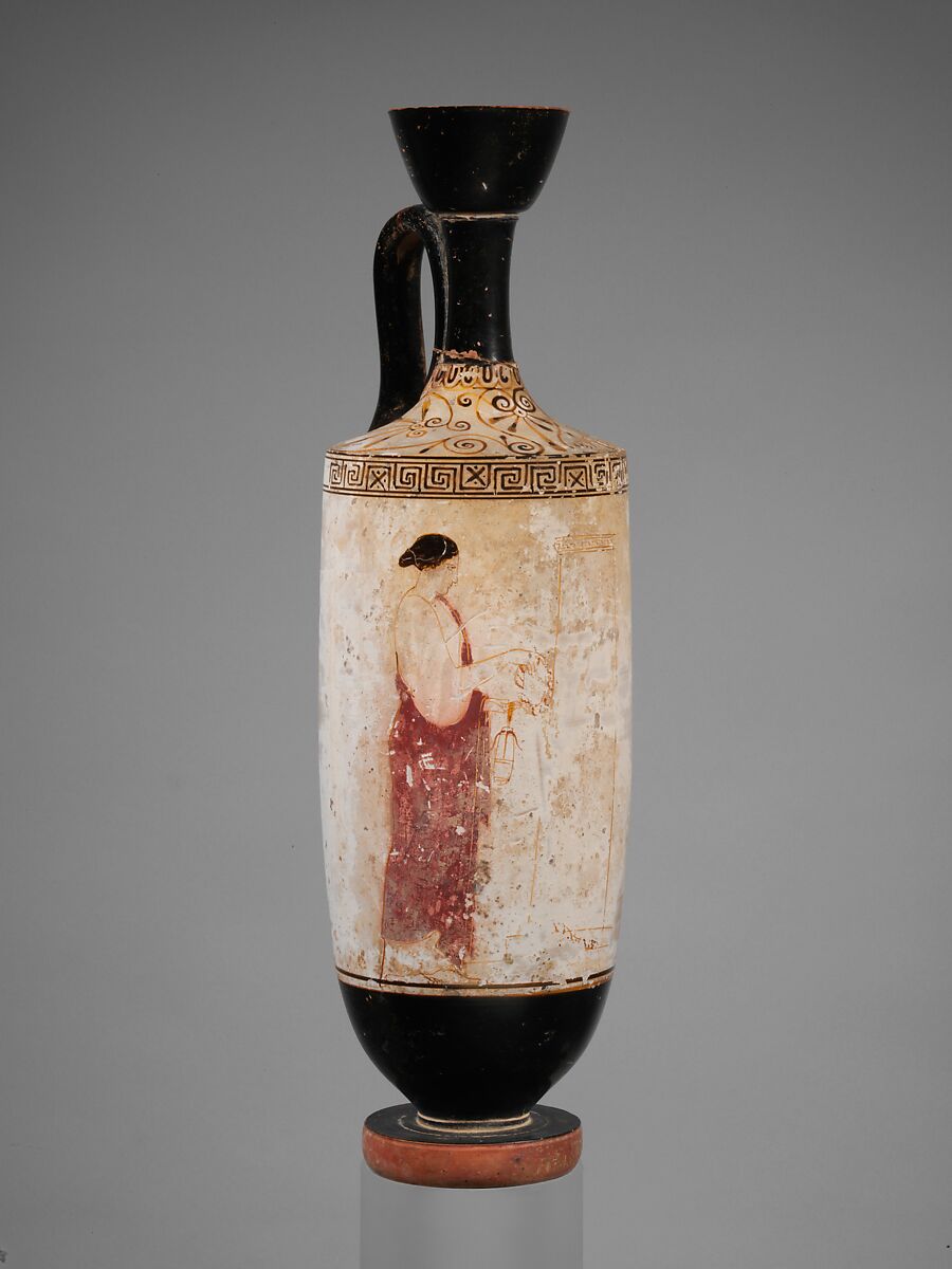 Terracotta lekythos (oil flask), Attributed to the Painter of Athens 1943, Terracotta, Greek, Attic 